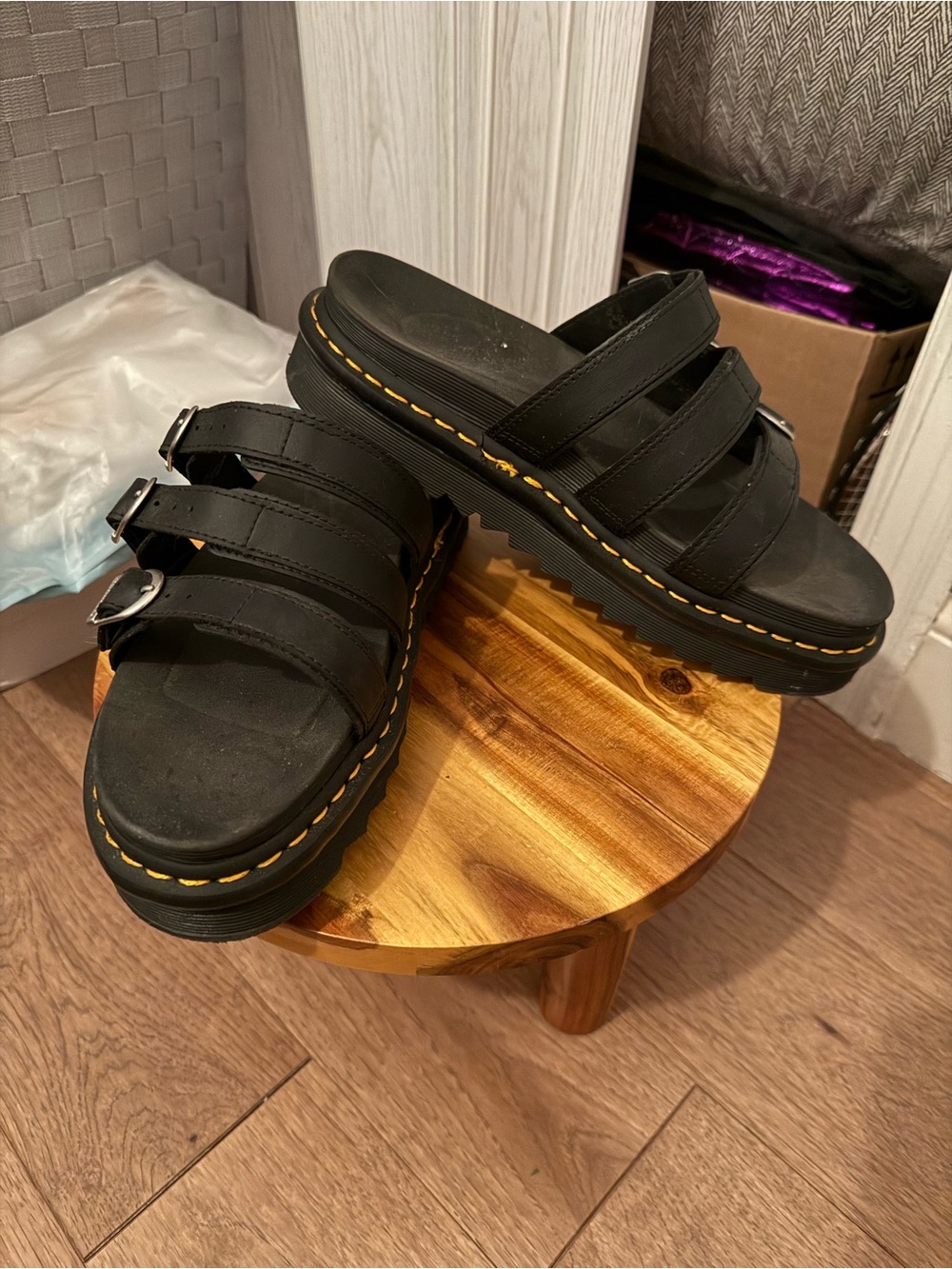 Dr. Martens Black Triple-Strap Platform Slide Sandals